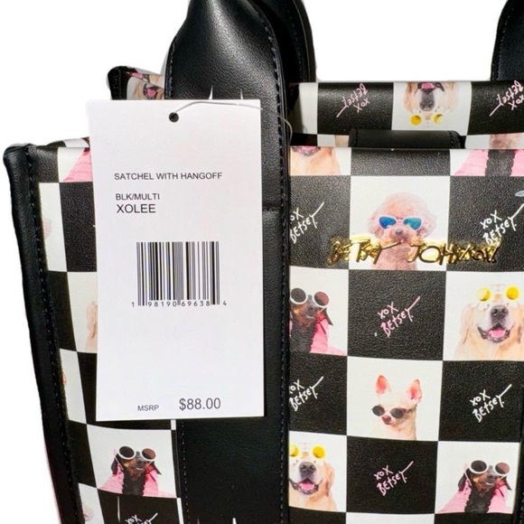 Betsey Johnson NWT Black White Checkered Dog Satchel Crossbody Purse (J - Picture 15 of 15